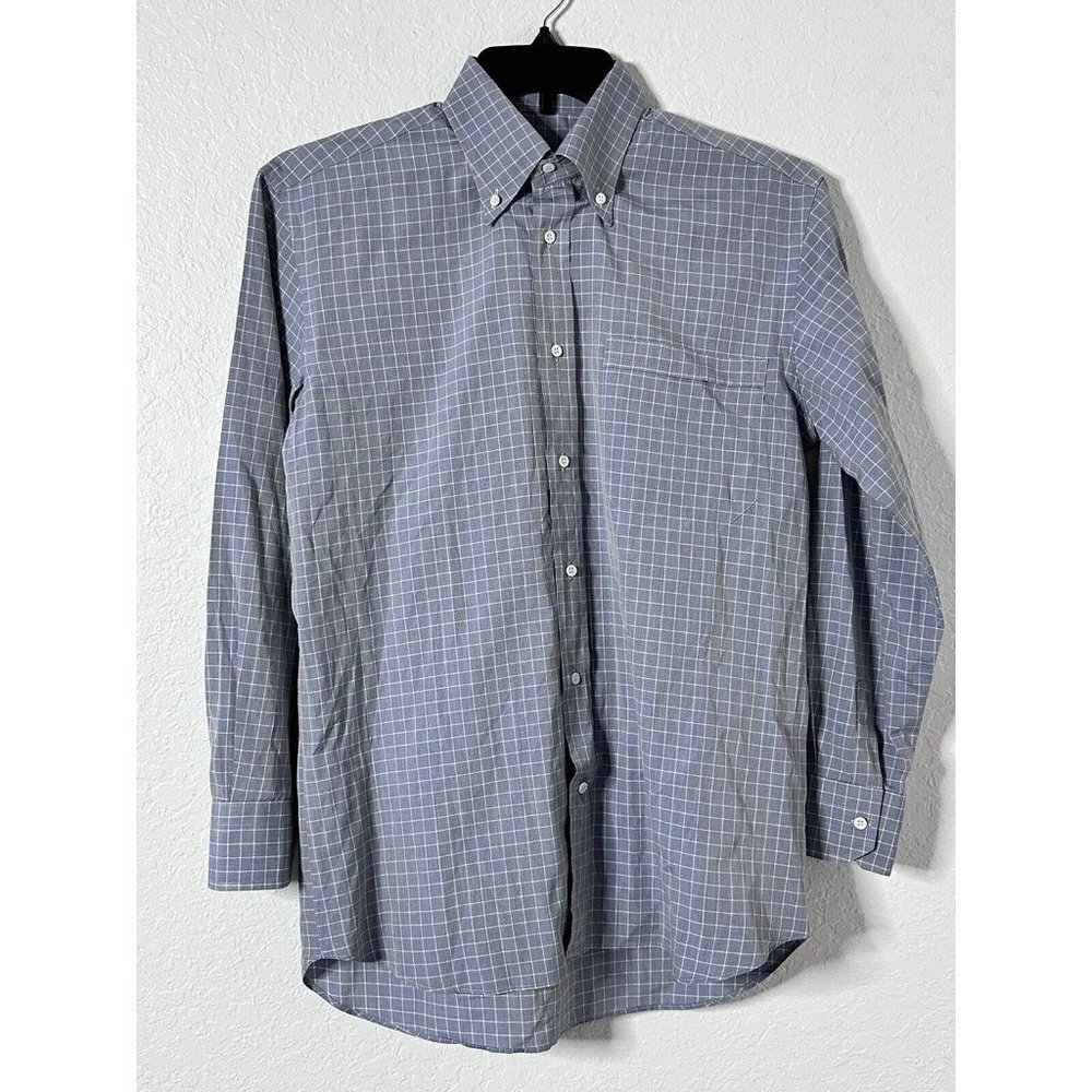 Canali Shirt Men 15.1/2-39 Blue White Check Button Up Long Sleeve Made in Italy